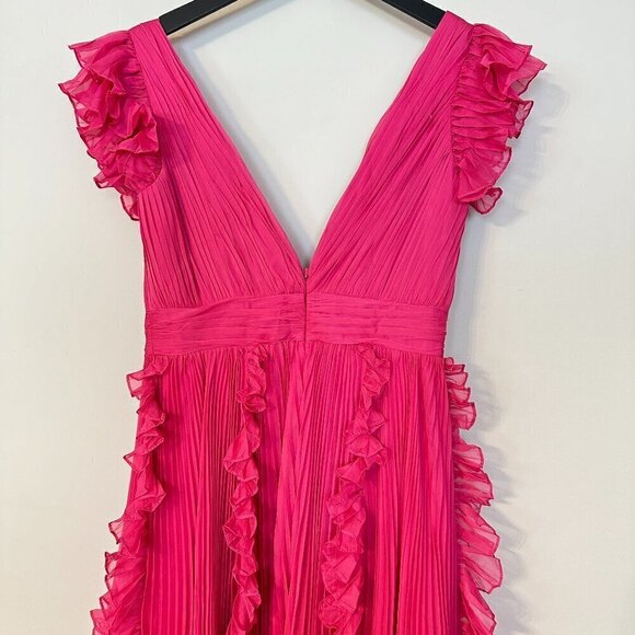 MAC DUGGAL Pleated Ruffle Cap Sleeve Chiffon Gown in Fuchsia Size US 8 - Picture 8 of 14